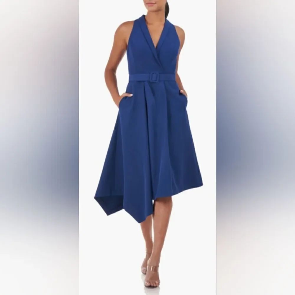 Kay Unger Rosalita Asymmetric Hem Cocktail Dress size 8 New Blue